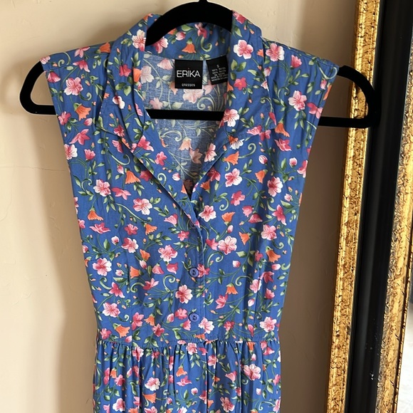Erika 90’s Vintage Sleeveless Blue Floral Midi Dress - Picture 6 of 7